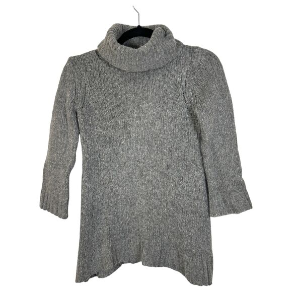J. Crew Wool Cashmere 3/4 Sleeve Turtleneck Mock Neck Grey Sweater Small - Picture 1 of 4
